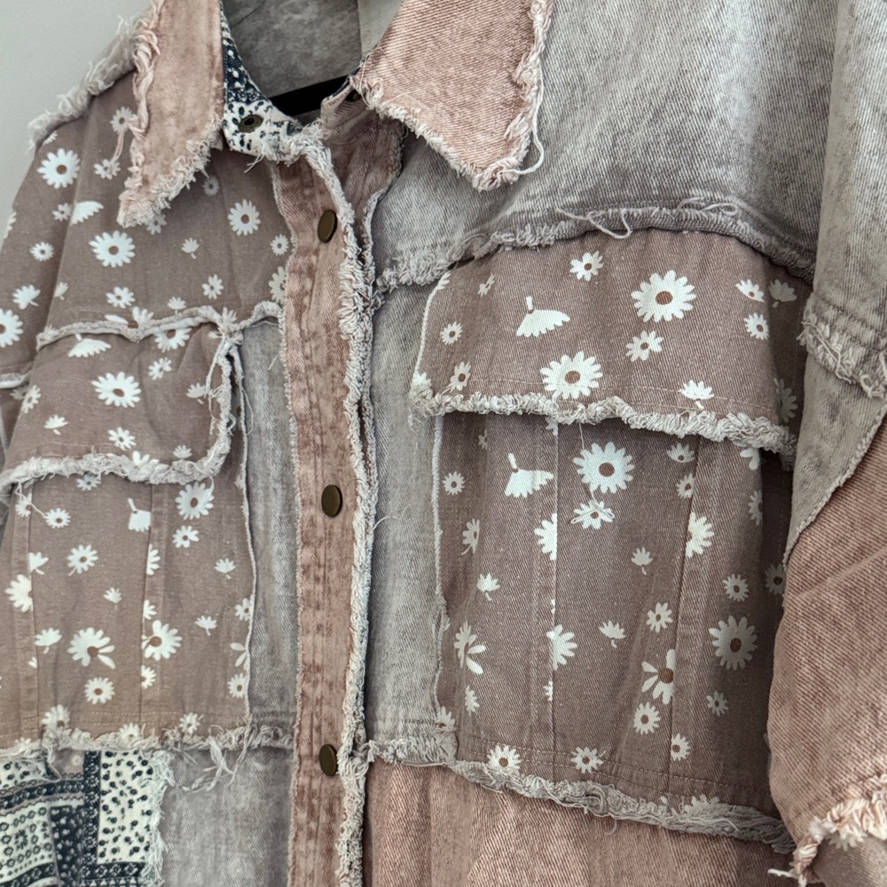 Oli & Hali LARGE Patchwork Blush Jean Jacket Pockets and Buttons - Picture 4 of 9